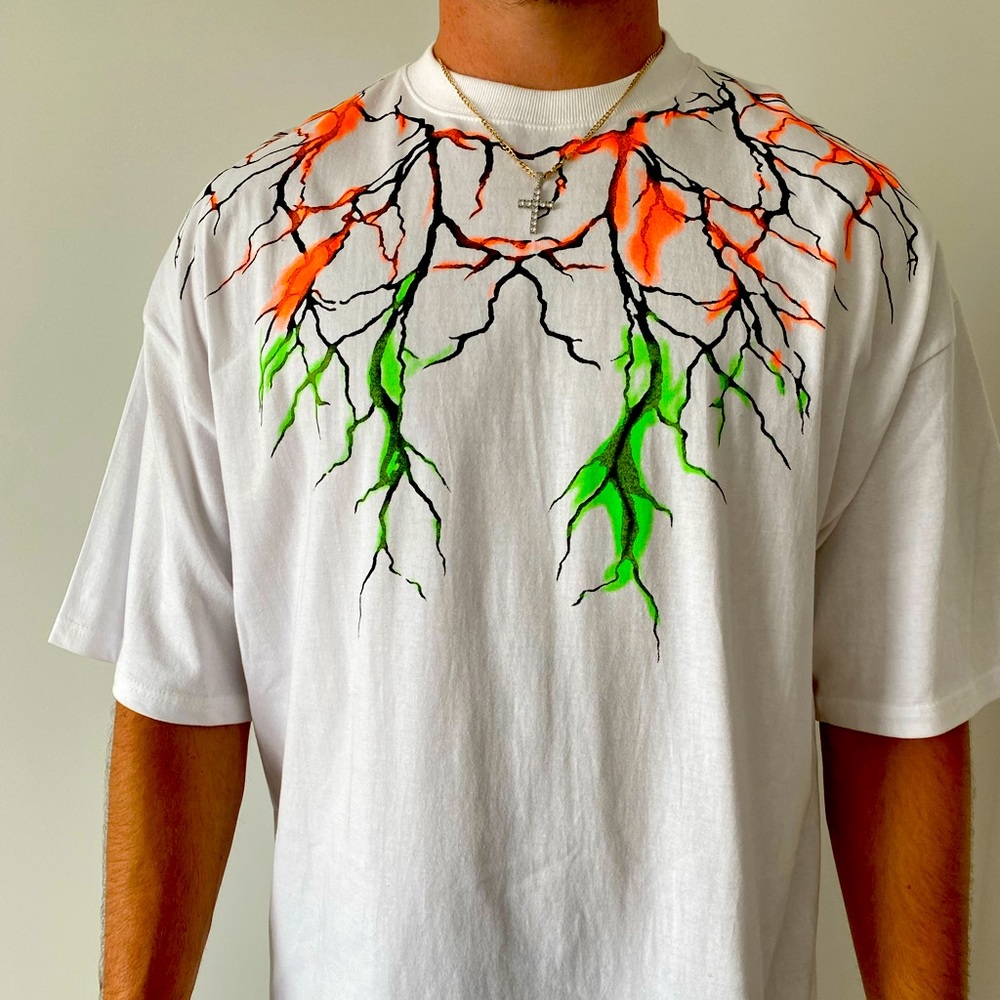 DAL Collection BNWT thunder shirt neon orange & green and black bold -XXL